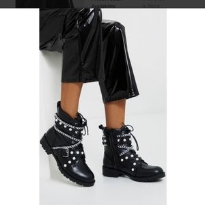 Zara Black and Silver Chain Ankle Boots